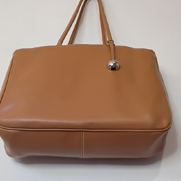 Vintage Furla Tan Leather Shoulder Bag Large Tote Purse Authentic vintage - Picture 6 of 16